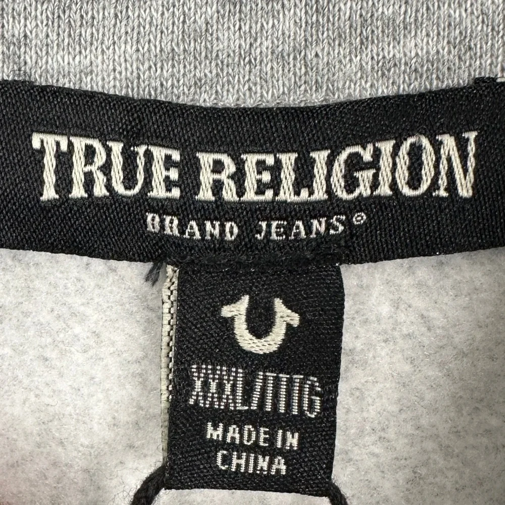 True Religion Sweatshirt Mock Half Zip Men 3XL Heather Gray Relaxed Pullover NEW